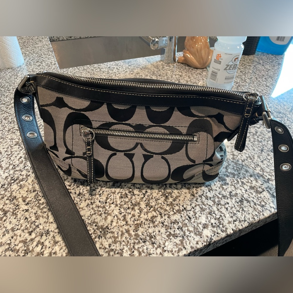 Coach Black and Gray Signature Shoulder Bag